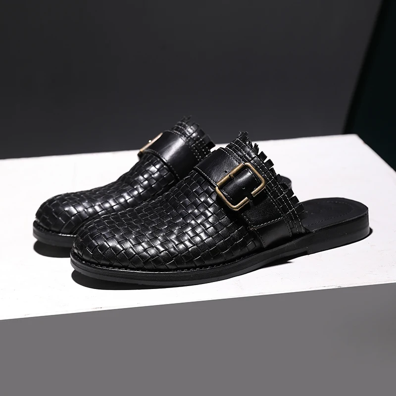 UNITYPUREMAX™ Men’s Leather Covered-Toe Mules – British Buckle Summer Slides 3