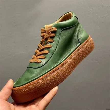 High Top Green Leather Boots for Men | UNITYPUREMAXâ„¢ Retro Cowhide Short Boots for Autumn/Winter 2