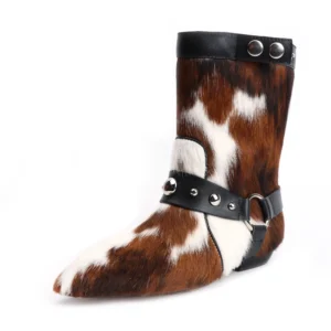 LuxePoint™ Women’s Calf Hair Leather Ankle Boots – Designer Low Heel Retro Zip Boots 2