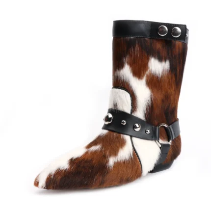 LuxePoint™ Women’s Calf Hair Leather Ankle Boots – Designer Low Heel Retro Zip Boots 2
