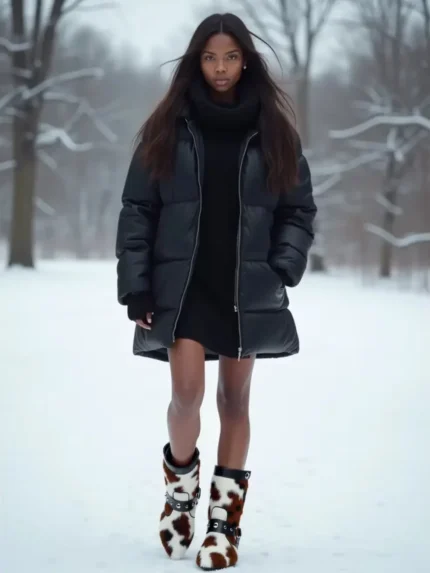 LuxePoint™ Women’s Calf Hair Leather Ankle Boots – Designer Low Heel Retro Zip Boots 1