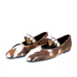 Italia Grace™ Women’s Calf Hair Mary Jane Flats – Designer Luxury Leather Ballet Shoes 6