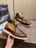 UNITYPUREMAX™ Vintage Patchwork Canvas & Cowhide Leather Boots — Handmade British-Style High-Top Retro Cargo Boots 4