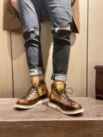 UNITYPUREMAX™ Vintage Patchwork Canvas & Cowhide Leather Boots — Handmade British-Style High-Top Retro Cargo Boots 2