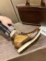 UNITYPUREMAX™ Vintage Patchwork Canvas & Cowhide Leather Boots — Handmade British-Style High-Top Retro Cargo Boots 3