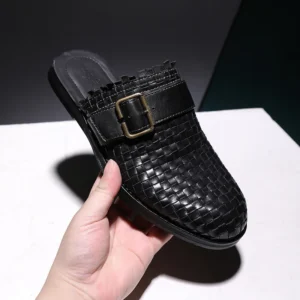 UNITYPUREMAX™ Men’s Leather Covered-Toe Mules – British Buckle Summer Slides 1