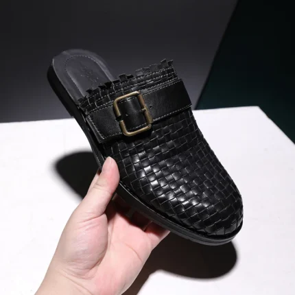 UNITYPUREMAX™ Men’s Leather Covered-Toe Mules – British Buckle Summer Slides 1
