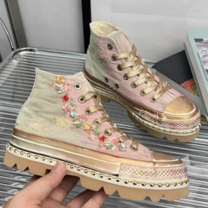 UNITYPUREMAX™ Women’s Gradual Change Embroidery High-Top Canvas Shoes | Retro Thick-Soled Dirty Board Sneakers 2