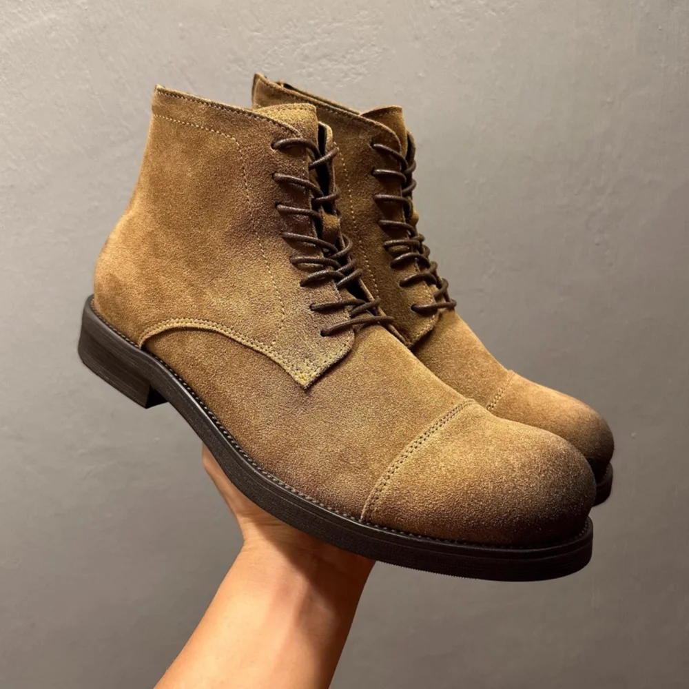 Handmade Leather Lace-Up ZIP Lace-Up ZIP Boots Desert Boots for Men | UNITYPUREMAX™ Retro Cowhide Motorcycle Boots 3