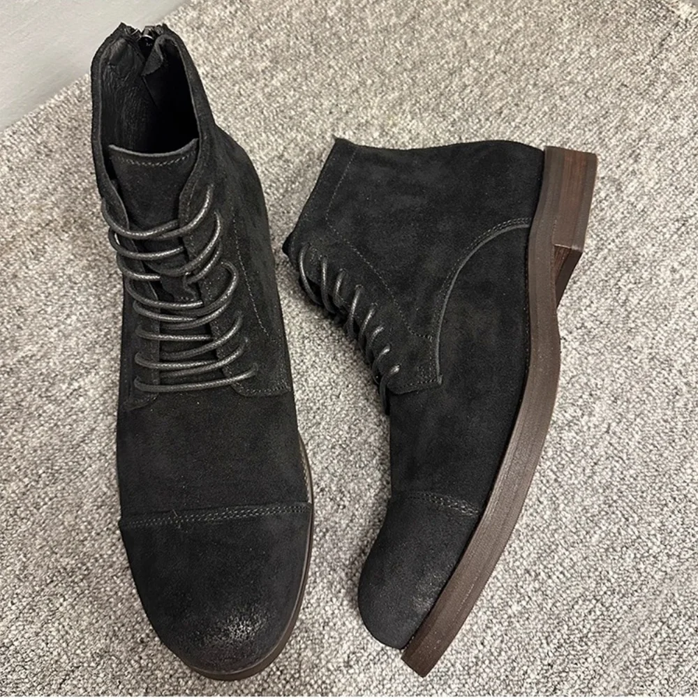 Handmade Leather Lace-Up ZIP Lace-Up ZIP Boots Desert Boots for Men | UNITYPUREMAX™ Retro Cowhide Motorcycle Boots 5