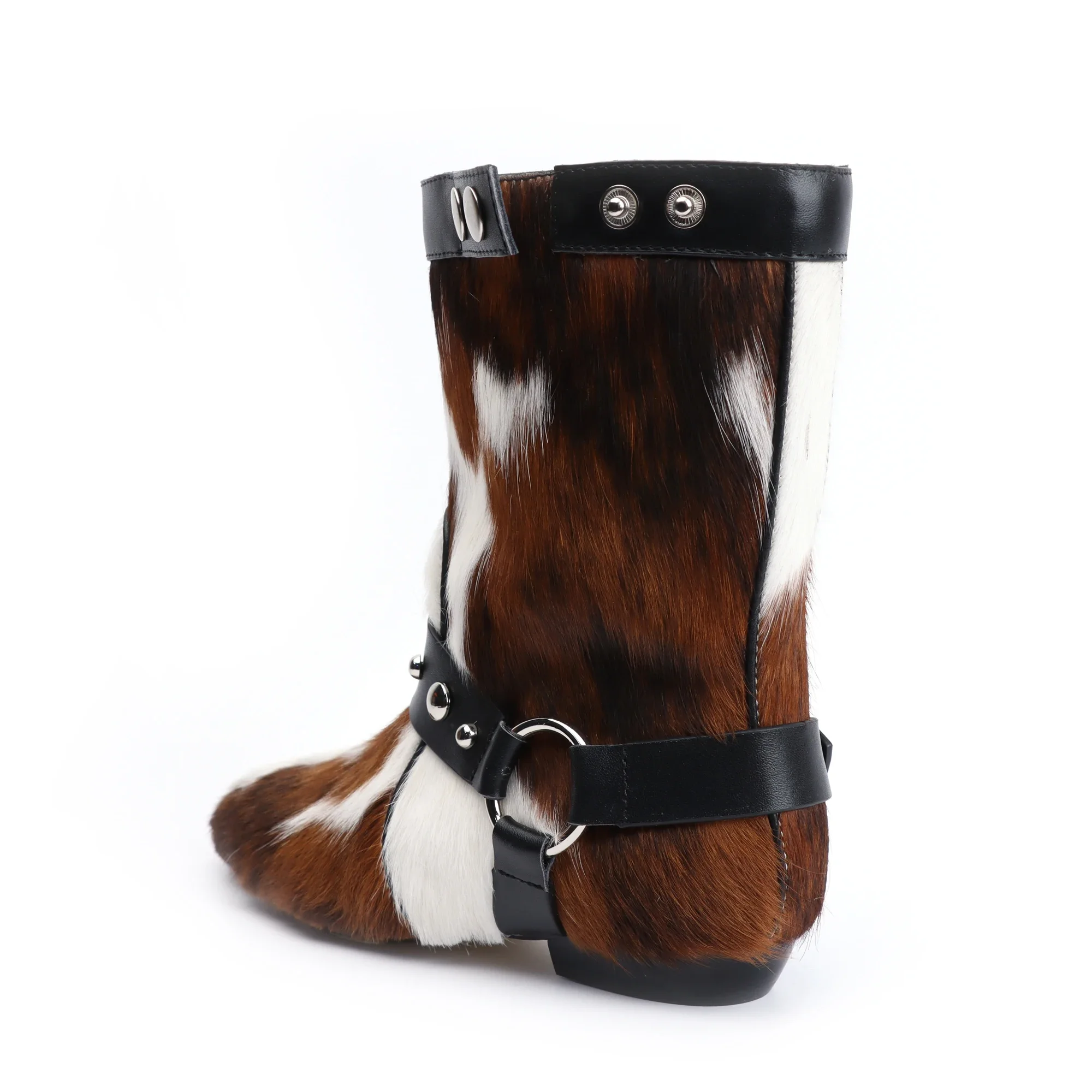 LuxePoint™ Women’s Calf Hair Leather Ankle Boots – Designer Low Heel Retro Zip Boots 4