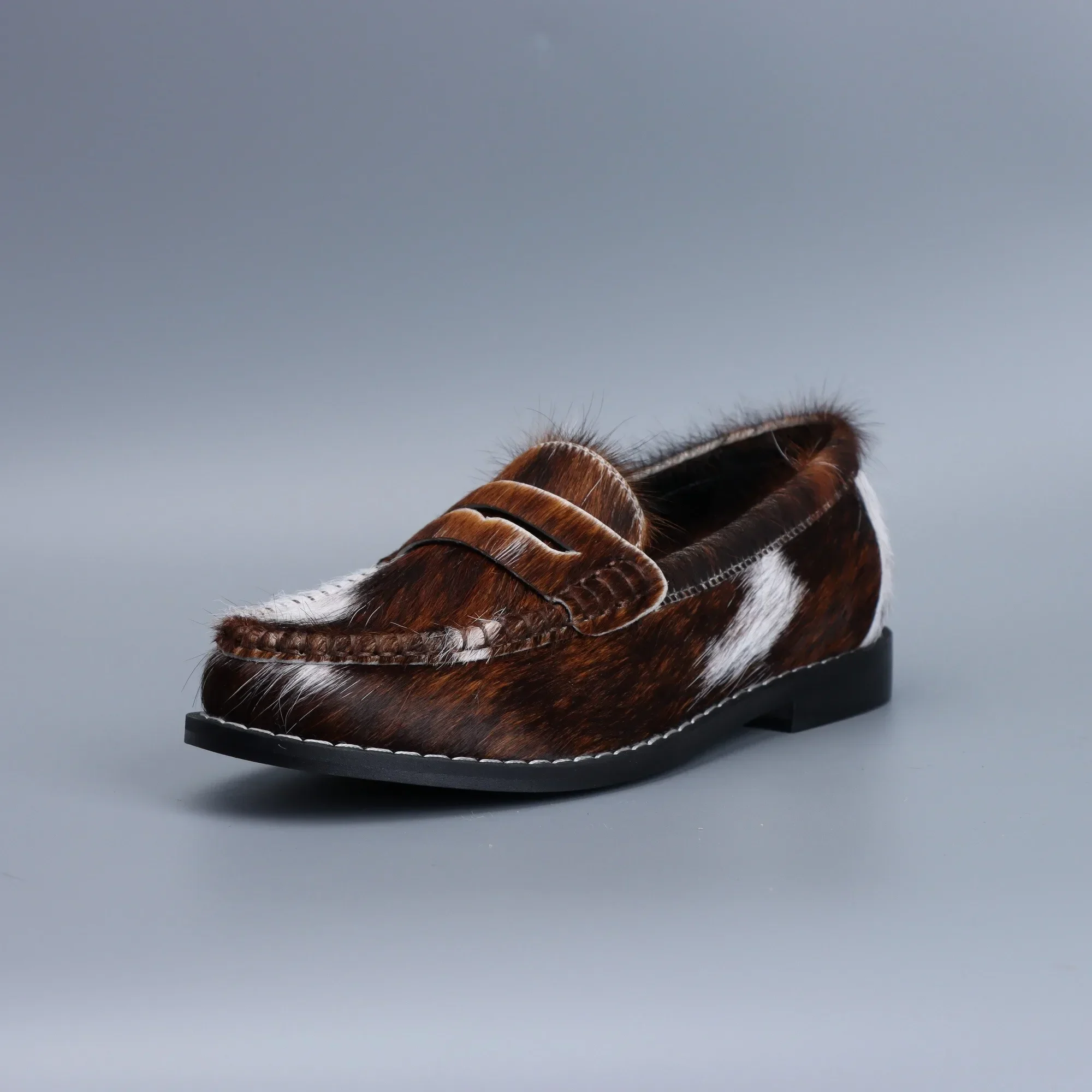 Wildmoor™ Women’s Natural Cowhair Penny Loafers – Vintage Western Leather Flats 2