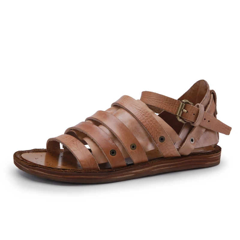 UNITYPUREMAX™ Handmade 100% Cowhide Gladiator Sandals – Men’s British Retro Open-Toe Leather Flats 3