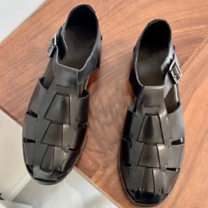 UNITYPUREMAX™ Men’s Handmade Close-Toe Leather Weave Gladiator Sandals – Woven Vintage Buckle Flats for Summer 8