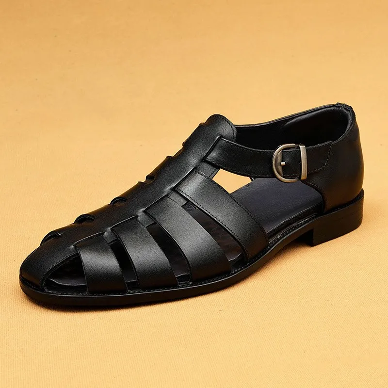 UNITYPUREMAX™ Men’s Cowhide Close-Toe Gladiator Sandals – Breathable Buckle Leather Business Casual Vintage Shoes 10