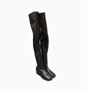 UNITYPUREMAX™ Women’s Black Suede Over-the-Knee Tabi Boots – Split-Toe Slim Thick-Heeled Winter Knight Boots 1