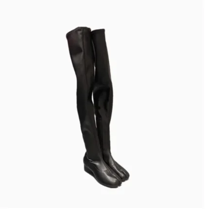 UNITYPUREMAX™ Women’s Black Suede Over-the-Knee Tabi Boots – Split-Toe Slim Thick-Heeled Winter Knight Boots 1