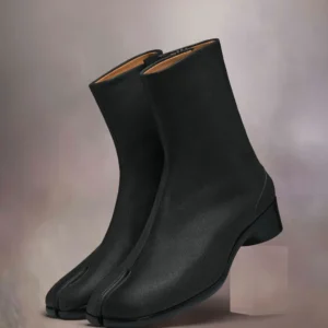 UNITYPUREMAX™ Unisex Split-Toe Tabi Boots – Mid-Calf Black Leather Two-Toe Fashion Boots for Men & Women 1