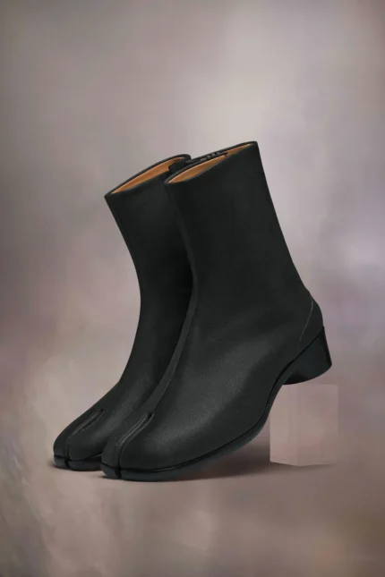 UNITYPUREMAX™ Unisex Split-Toe Tabi Boots – Mid-Calf Black Leather Two-Toe Fashion Boots for Men & Women 1