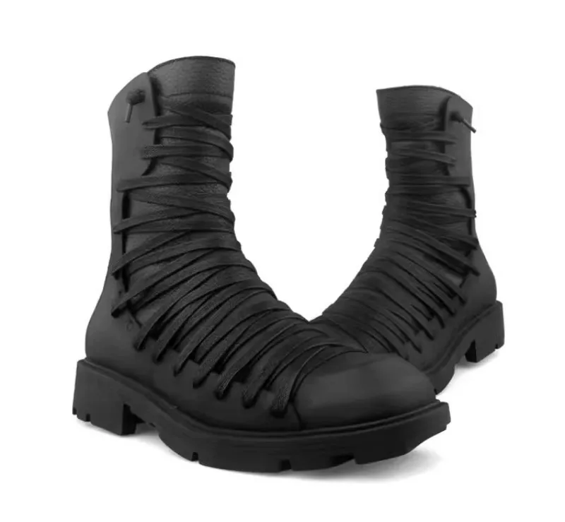 UNITYPUREMAX™ Gothic Punk Genuine Leather High-Top Motorcycle Boots – Men’s Square Toe Mid-Calf Zip Sneakers 5