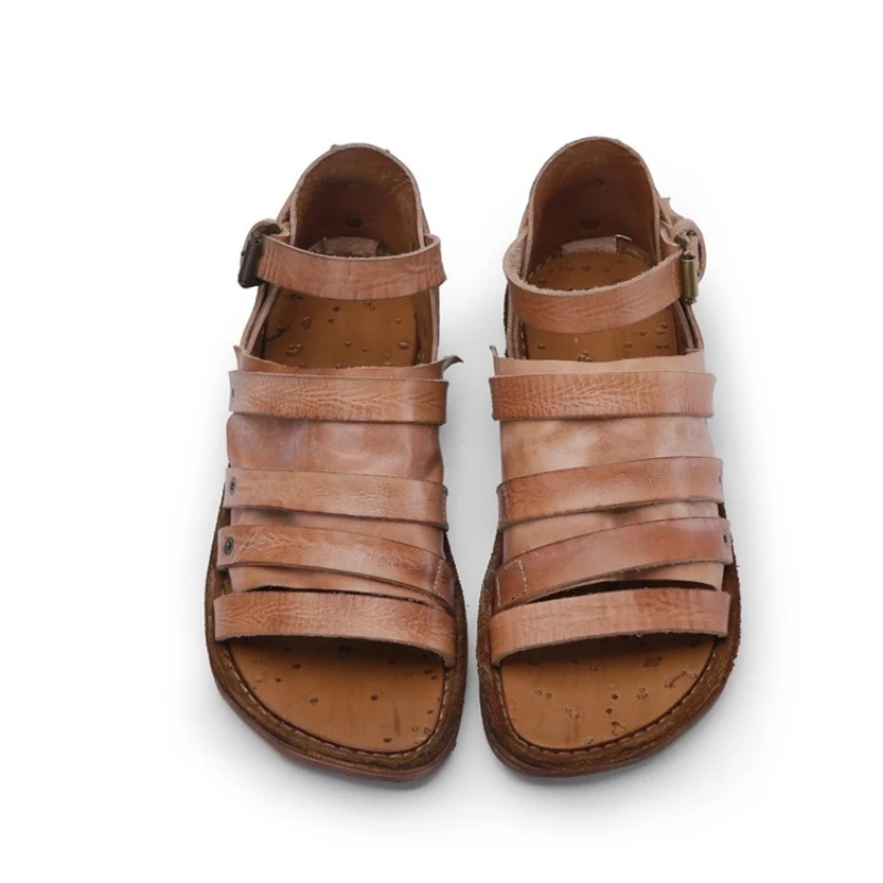 UNITYPUREMAX™ Handmade 100% Cowhide Gladiator Sandals – Men’s British Retro Open-Toe Leather Flats 13