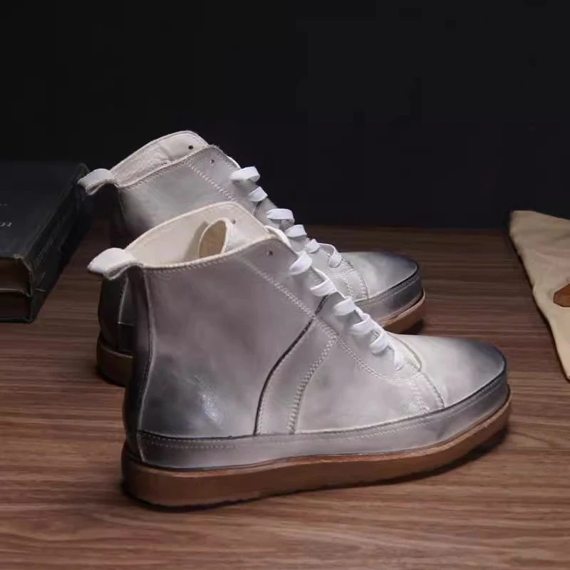UNITYPUREMAX™ Men’s Handmade Washed Cowhide High-Top Boots – Genuine Leather Casual Derby-Style Ankle Shoes 3