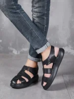UNITYPUREMAX™ Men’s Cowhide Closed-Toe Gladiator Sandals – Breathable Platform Leather Hook & Loop Casual Shoes 2