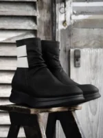 UNITYPUREMAX™ Korean Style Cowhide Height-Increase Platform Ankle Boots – Men’s Mixed-Color Leather Zip High-Top Boots 1