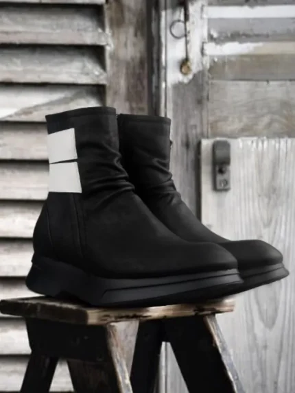 UNITYPUREMAX™ Korean Style Cowhide Height-Increase Platform Ankle Boots – Men’s Mixed-Color Leather Zip High-Top Boots 1