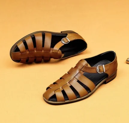 UNITYPUREMAX™ Men’s Cowhide Close-Toe Gladiator Sandals – Breathable Buckle Leather Business Casual Vintage Shoes 9