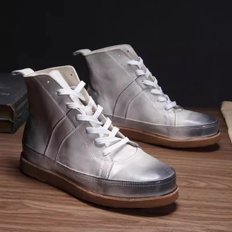 UNITYPUREMAX™ Men’s Handmade Washed Cowhide High-Top Boots – Genuine Leather Casual Derby-Style Ankle Shoes 2