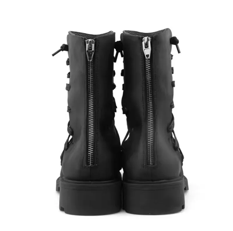 UNITYPUREMAX™ Gothic Punk Genuine Leather High-Top Motorcycle Boots – Men’s Square Toe Mid-Calf Zip Sneakers 9