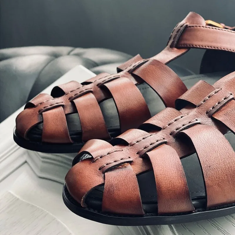 UNITYPUREMAX™ Men’s Handmade Cowhide Roman Sandals – Luxury Hollow-Out Flat Summer Shoes 5