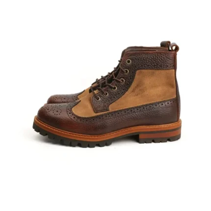 UNITYPUREMAX™ Vintage Mixed-Color Handmade Cowhide Boots – Round-Toe Lace-Up British Tooling & Motorcycle Boots 2