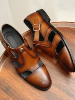 UNITYPUREMAX™ Men’s Handmade Cowhide Hollow-Out Sandals – Vintage Buckle-Strap Breathable Leather Summer Shoes 3