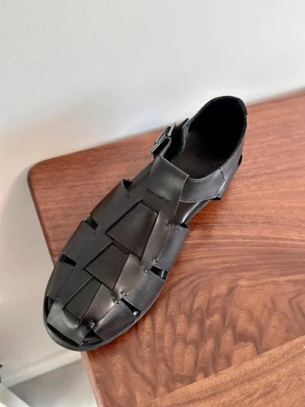 UNITYPUREMAX™ Men’s Handmade Close-Toe Leather Weave Gladiator Sandals – Woven Vintage Buckle Flats for Summer 1