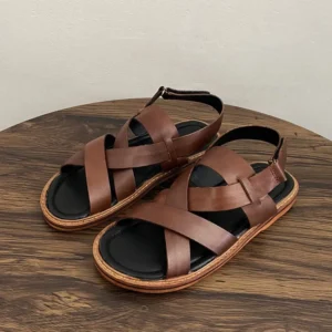 UNITYPUREMAX™ Men’s Vintage Cowhide Gladiator Sandals – Handmade Cross-Strap Open-Toe Beach Flats 8