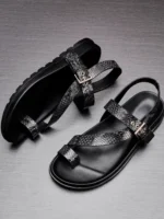 UNITYPUREMAX™ Genuine Leather Clip-Toe Gladiator Sandals for Men – Breathable Summer Buckle Flat Shoes 3