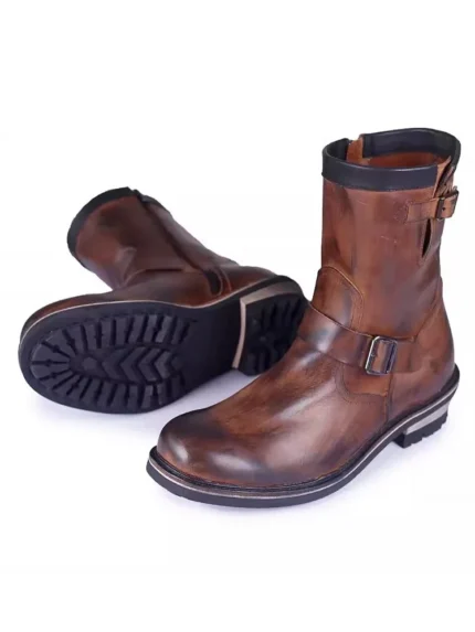 UNITYPUREMAX™ Vintage Cowhide Engineer Boots – Handmade Men’s Motorcycle Buckle Zip Work Boots 2