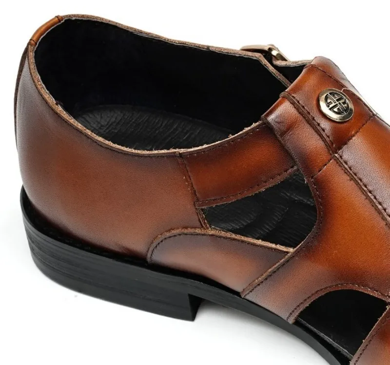 UNITYPUREMAX™ Men’s Handmade Cowhide Hollow-Out Sandals – Vintage Buckle-Strap Breathable Leather Summer Shoes 10