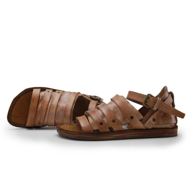 UNITYPUREMAX™ Handmade 100% Cowhide Gladiator Sandals – Men’s British Retro Open-Toe Leather Flats 12