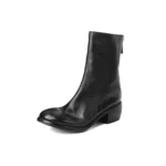 UNITYPUREMAX™ Women’s Italian-Washed Genuine Leather Pleated Mid-Calf Boots – Handmade Back-Zip Chelsea Style 13