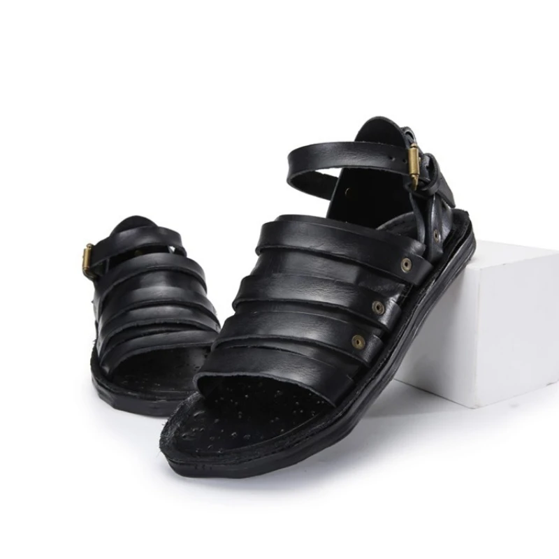 UNITYPUREMAX™ Handmade 100% Cowhide Gladiator Sandals – Men’s British Retro Open-Toe Leather Flats 5