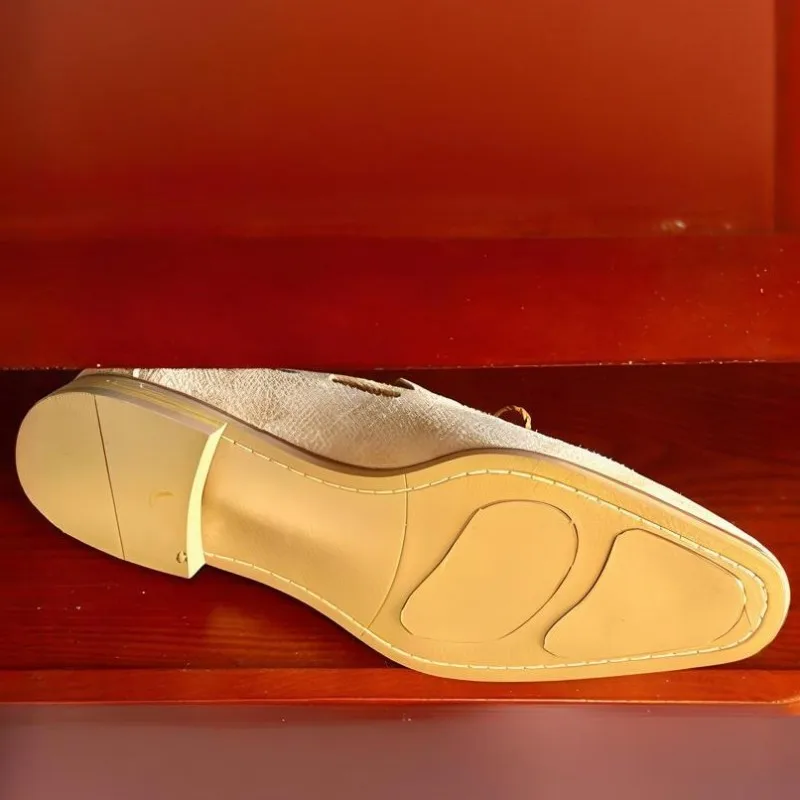 UNITYPUREMAX™ Handmade Sheepskin Square-Toe Tassel Yellow Loafers – Retro British Style Men’s Leather Dress Slip-Ons 11