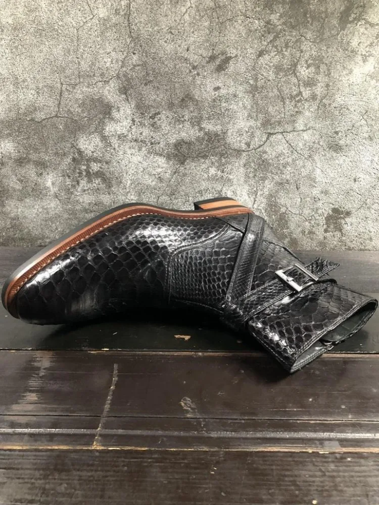 UNITYPUREMAX™ Handmade Snakeskin Leather Pointed-Toe Ankle Boots – Men’s Minimal Zip High-Top Boots 3