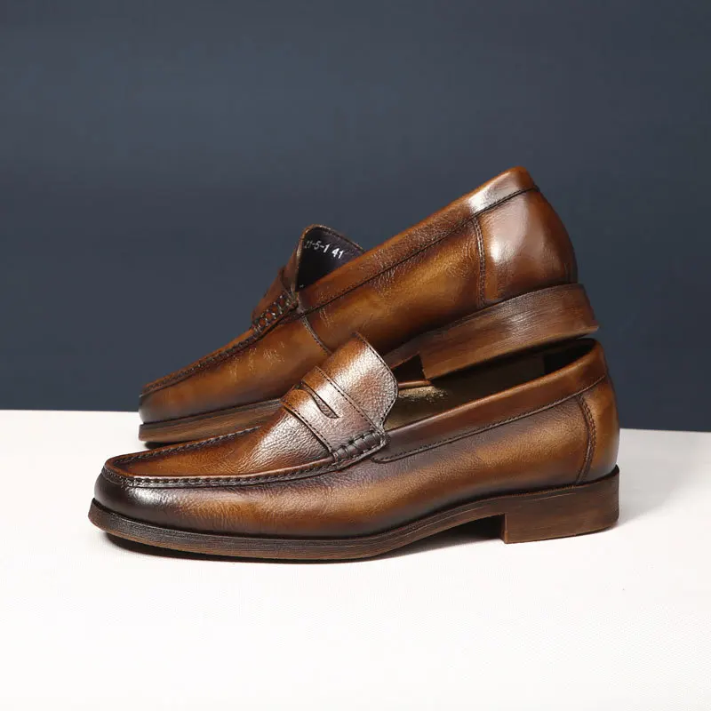 UNITYPUREMAX™ Men’s Genuine Leather British Loafers – Handmade Pointed-Toe Dress Shoes for Weddings & Summer Events 4