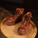UNITYPUREMAX™ Handmade Cowhide Desert-Motorcycle Hybrid Boots – Men’s Thick-Sole Western Round-Toe Leather Zip Ankle Boots 2