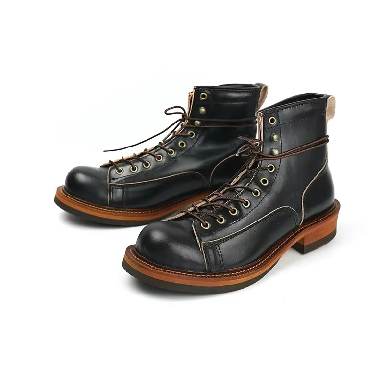 UNITYPUREMAX™ Handmade Vintage Cow Leather Ankle Boots – Platform British Motorcycle Tooling Boots for Men 1