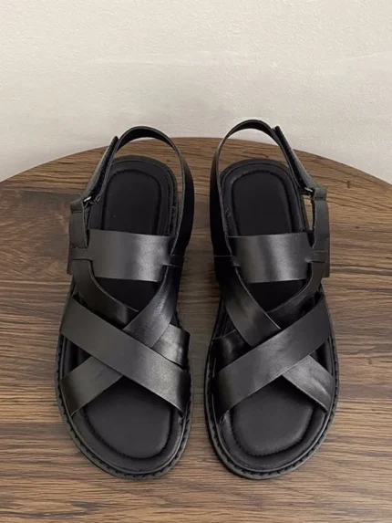UNITYPUREMAX™ Men’s Vintage Cowhide Gladiator Sandals – Handmade Cross-Strap Open-Toe Beach Flats 1
