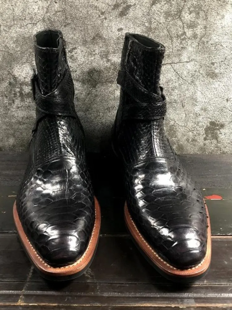 UNITYPUREMAX™ Handmade Snakeskin Leather Pointed-Toe Ankle Boots – Men’s Minimal Zip High-Top Boots 4
